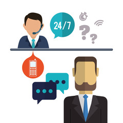 man headphone male bubble cellphone customer service technical service call center icon set. Colorful and flat design. Vector illustration