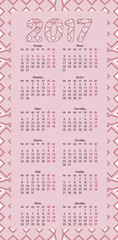 2017 year Russian calendar template in Russian language with Russian official holidays with decorative frame in pink colors. Vector Illustration.