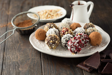 Homemade chocolate and nuts candy balls