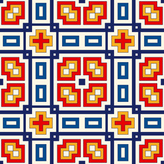 Seamless pattern with symmetric geometric ornament. Bright abstract background.
