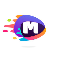 Letter M logo in triangle intersection icon with fast speed line
