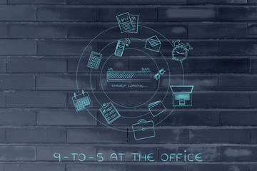 energy progress bar & office objects, efficiency concept