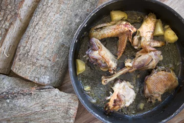 Deurstickers free-range grouse in pan © sal