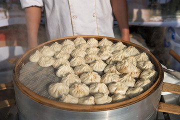 dumplings on the bamboo dish