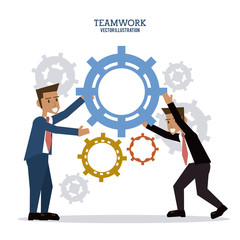 avatar businessman gear teamwork support collaborative unity icon. flat design. Vector illustration