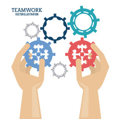 gear hands teamwork support collaborative unity icon. flat design. Vector illustration
