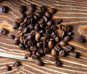 Coffee beans on wood
