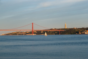 Walking along Rio Tajo in Lisbon Portugal at Golden Hour