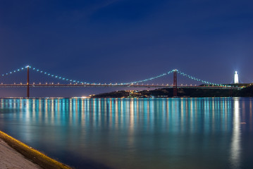 Fototapeta na wymiar Lisbon's Ponte de 25 Abril at night, Portugal 