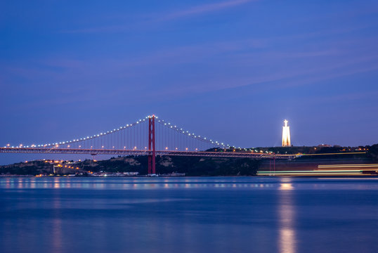 Lisbon's Ponte de 25 Abril at night, Portugal 