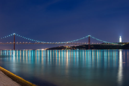 Lisbon's Ponte de 25 Abril at night, Portugal 