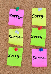 The word Sorry on notes