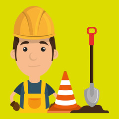 man shovel warning construction vector illustration design