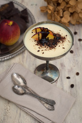 Pudding with fruit and chocolate