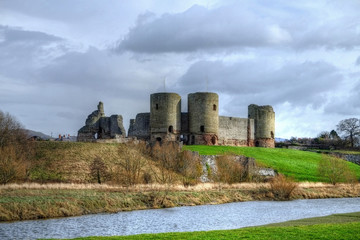 Rhuddlan Castle from across the river Clwyd, Denbighshire, Wales.