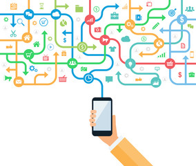 business marketing online connect and mobile social concept