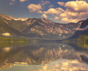 mountain lake in the Italian Alps,retro colors, vintage