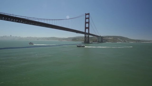 Aerial Ferry Boats below the Golden Gate Bridge