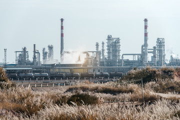 Fototapeta na wymiar gas processing factory. landscape with gas and oil industry