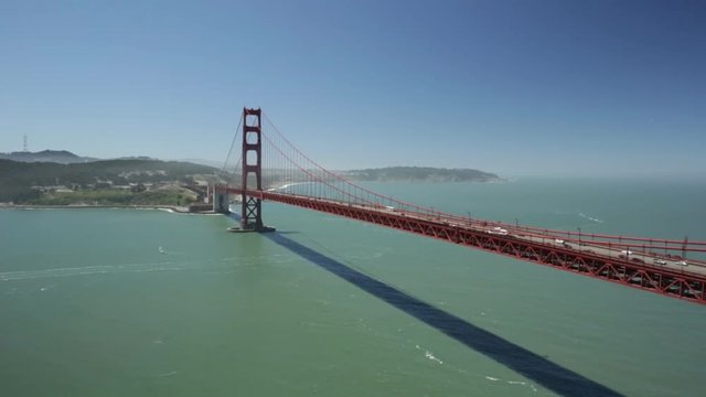 Aerial Golden Gate Bridge span and south tower