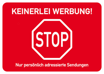 ks130 Kombi-Schild - Keinerlei Werbung - stop - Nur persönlich adressierte Sendungen - DIN A4 A5 A6 A7 - Plakat g4682