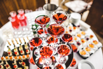 Pyramid of glasses with wine