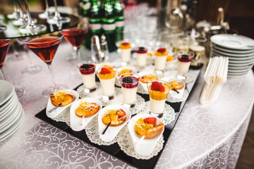 Dessert with jelly, pudding and berrys