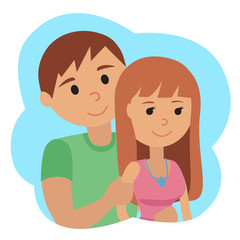 Couple younger man and woman in cloud icon. Vector illustration isolated on white background hand drawing