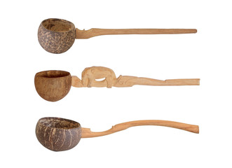 Dipper made from coconut shell isolated on white background