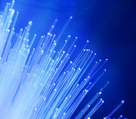 optical fibres dinamic flying from deep on technology background