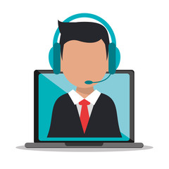 man headphone laptop avatar call center technical service icon. Colorful design. Vector illustration