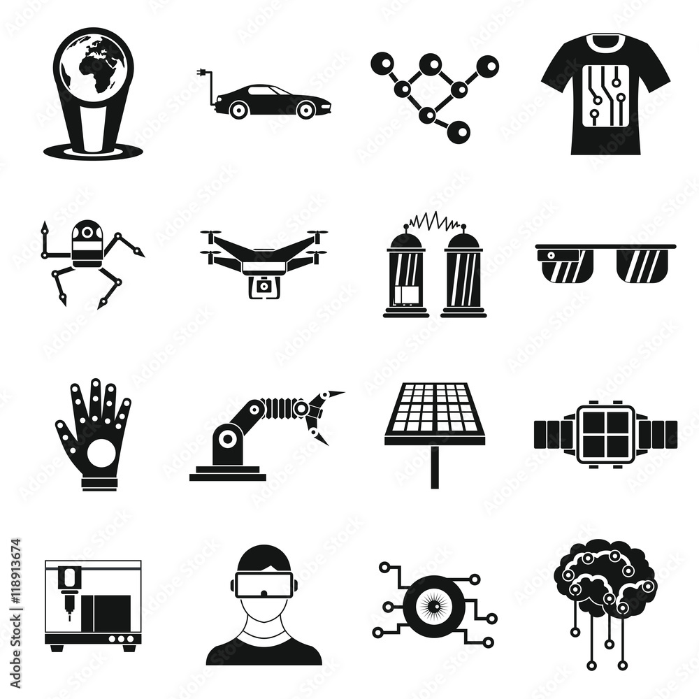 Poster new technologies icons set in simple style. innovative app and gadget set collection vector illustra