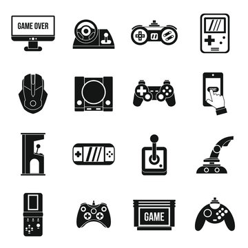 Video game icons set in simple style. Entertaining devices set collection vector illustration