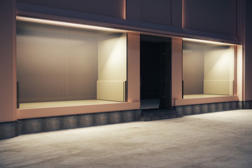 Empty storefront at night