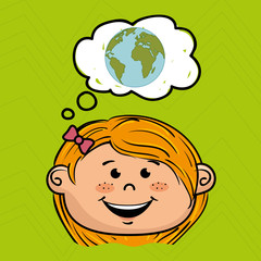 cartoon girl map global vector illustration design