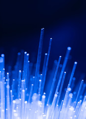 optical fibres dinamic flying from deep on technology background