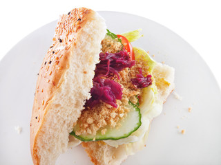 vegan bread with vegetable filling and chopped spiced peanuts
