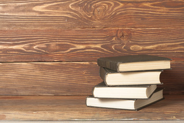 Stack of colorful books. Education background. Back to school. Copy space for text.