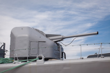 Fototapeta na wymiar Modern weapons on the deck of a military ship