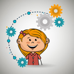 cartoon girl gears icon vector illustration design