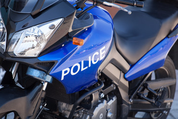 Fototapeta na wymiar Blue modern police motorcycle