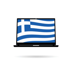 greek flag on laptop illustration in colorful