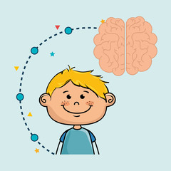 boy cartoon brain idea vector illustration design