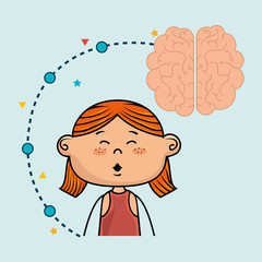 girl cartoon brain idea vector illustration design