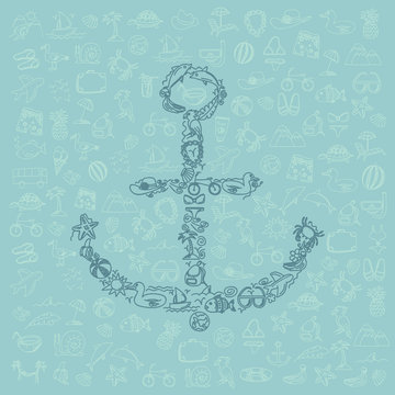 anchor consisting of holiday and travel doodle elements