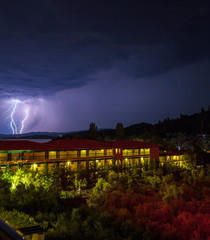 Naklejka na ściany i meble Lightning strike during night thunderstorm, Chalkidiki.