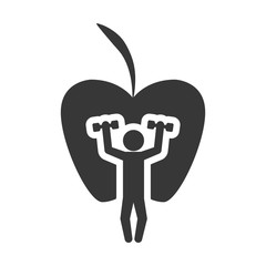 apple weight lifting healthy lifestyle fitness silhouette icon. Flat and Isolated design. Vector illustration