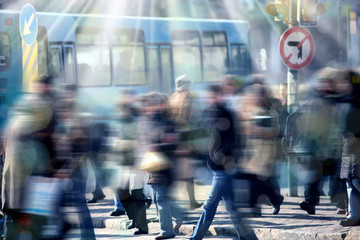 people on busy street
