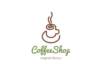 Coffee cup Logo design vector Linear. Hot drinks Logotype icon