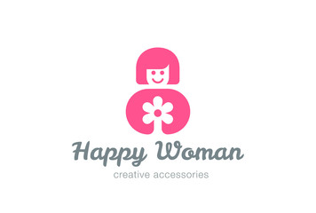 Girl holding Flower Logo design vector Happy Woman Logotype